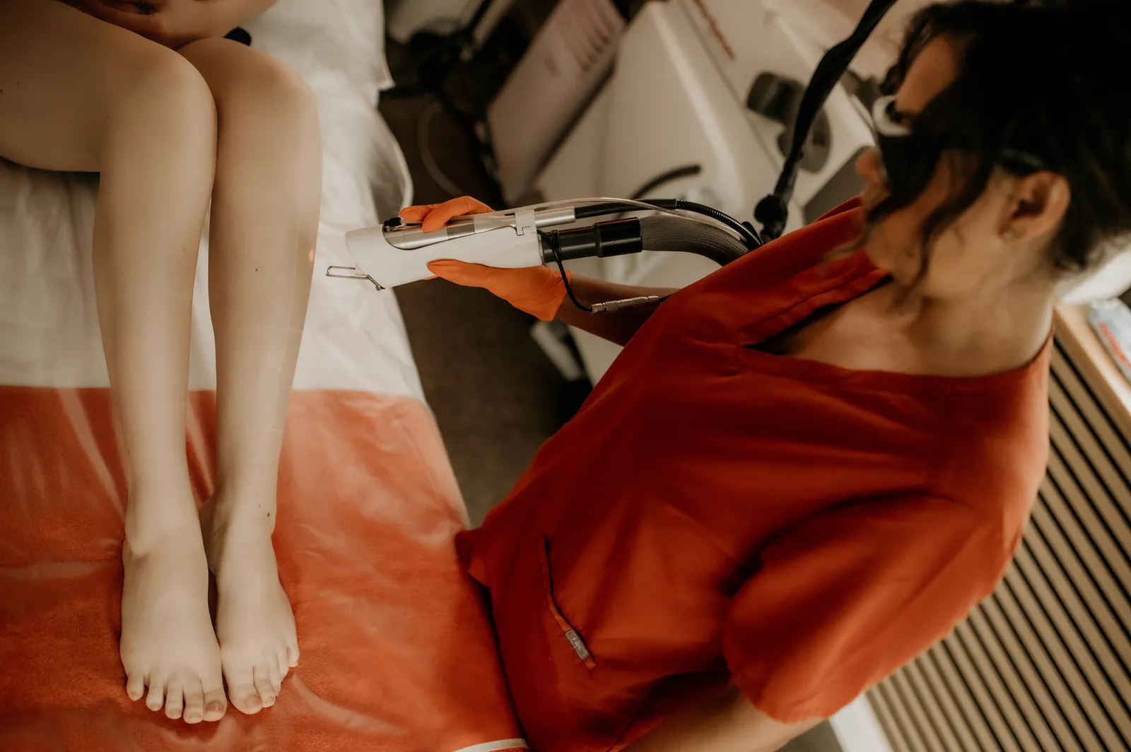 Laser hair removal in progress on the lower legs at WILD.